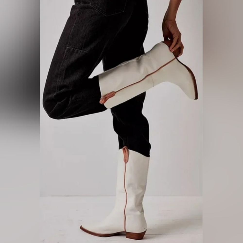 We The Free Free People White Leather Montage Western Cowboy Boots Size 39.5 - Picture 2 of 9